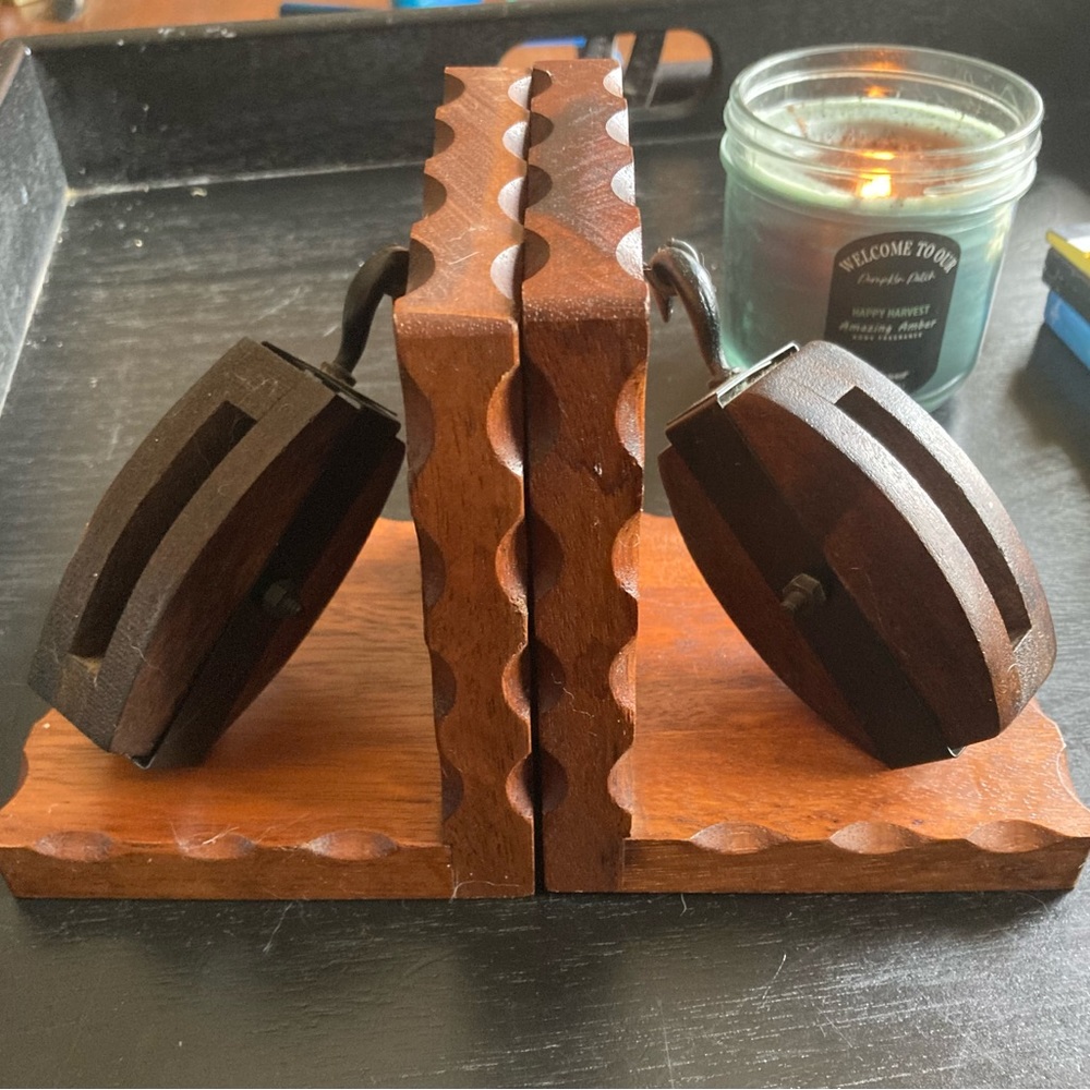 Vintage Nautical Bookends Wood Block & Tackle Style